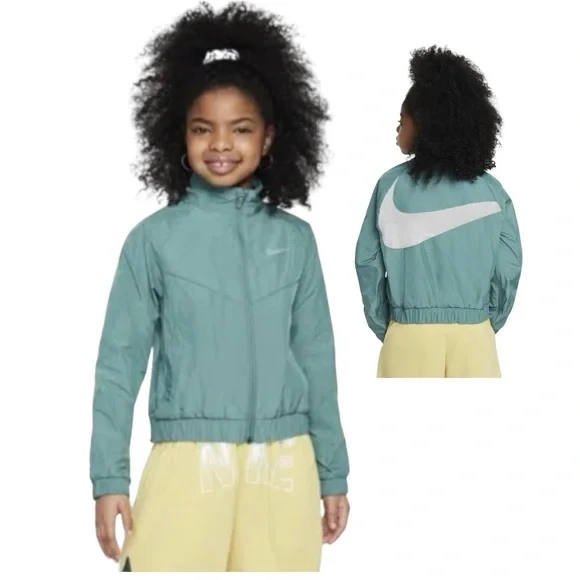 Nike Girls Teal Windbreaker Jacket w/ Mesh Lining & Back Swoosh – Youth M - Picture 3 of 14
